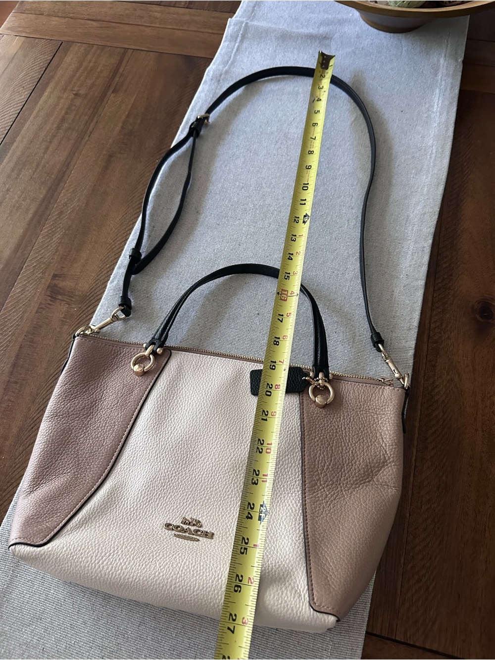 Coach Tricolor Leather Satchel - Tan, Cream & Black Trim - Picture 8 of 12